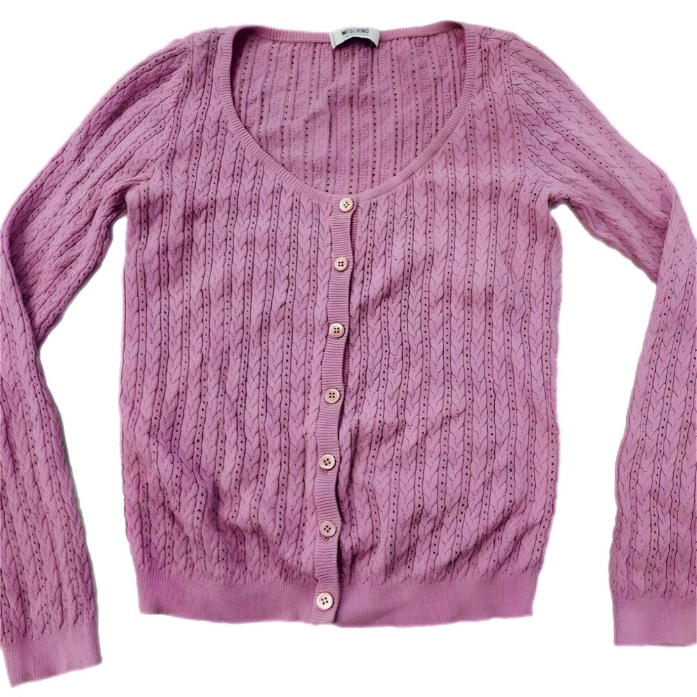 Moschino Cheap and Chic Purple Cable Knit Cardigan Sweater